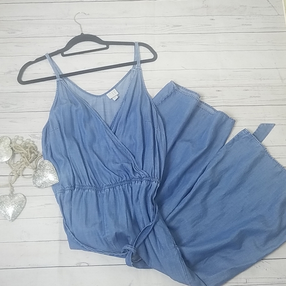 End Ea Vy Pants - Womens Sleeveless V-Neck Denim Wide Leg Jumpsuit L